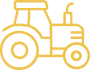 Icône linéaire jaune d'un tracteur agricole vu de profil, symbolisant l'agriculture et la machinerie.