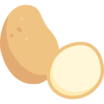 Icône minimaliste représentant une pomme de terre entière de couleur beige et une moitié coupée avec une chair jaune pâle.