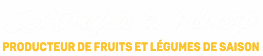 Logo blanc et jaune 'Les Vergers de Pienzo, Producteur de fruits et légumes de saison' sur fond noir.